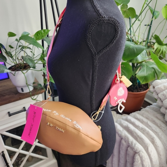 Betsey Johnson Brown and Pink Football Crossbody Bag NWT - Picture 13 of 15